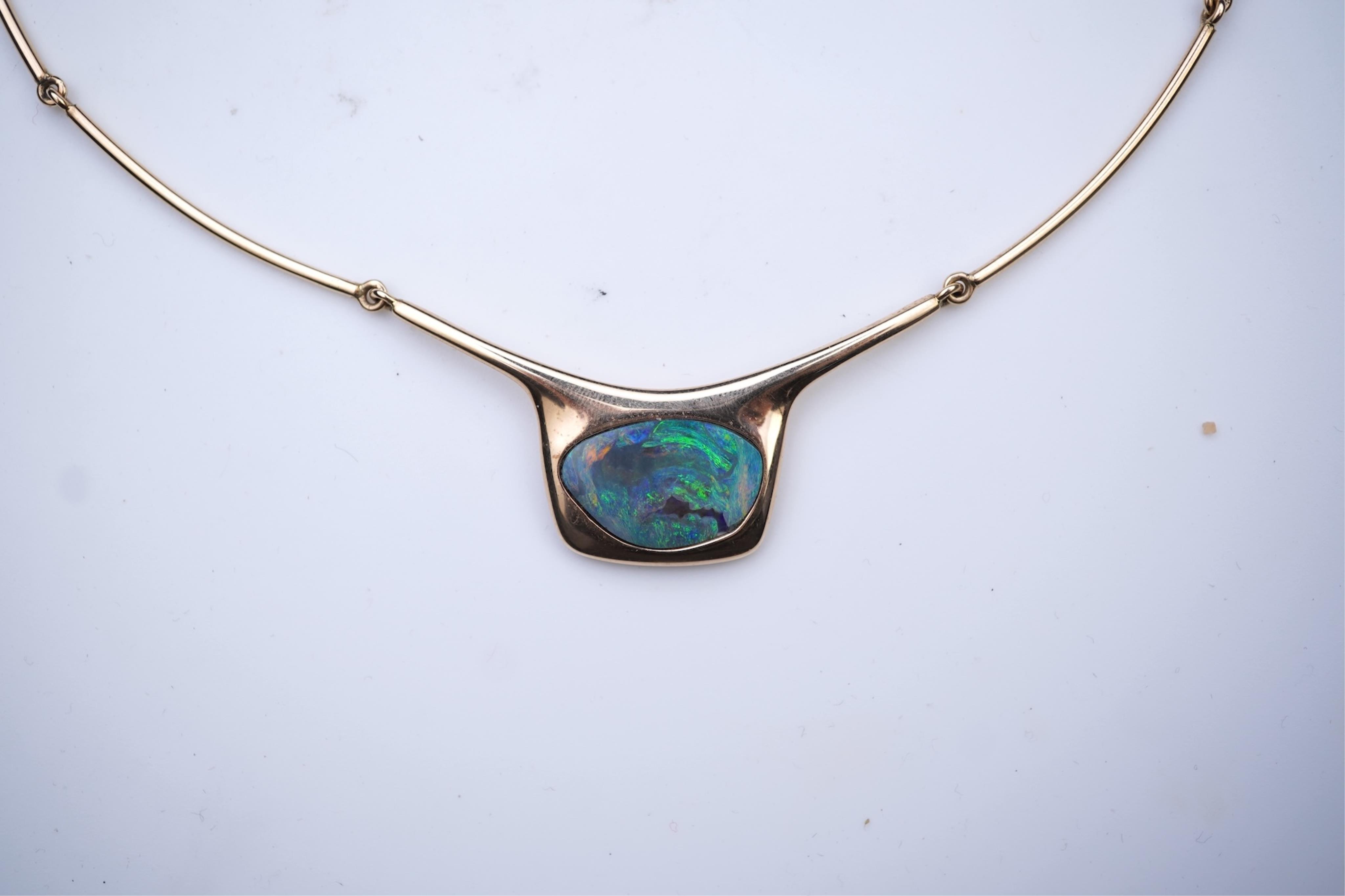 Bent Gabrielsen for Georg Jensen, a modernist gold and opal necklace, Denmark, circa 1981